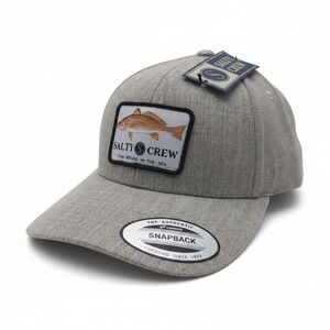 Salty Crew Redfish Snapback Hat Grey Yupoong Classics Fishing Cap New